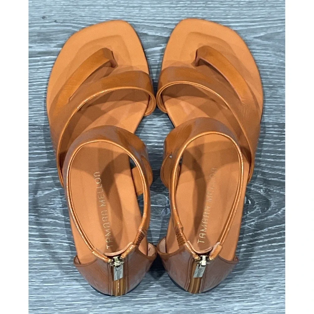 Tamara Mellon Stride Flat Gladiator Orange Patent Leather EU37.5 US7.5 $495 - Picture 6 of 13